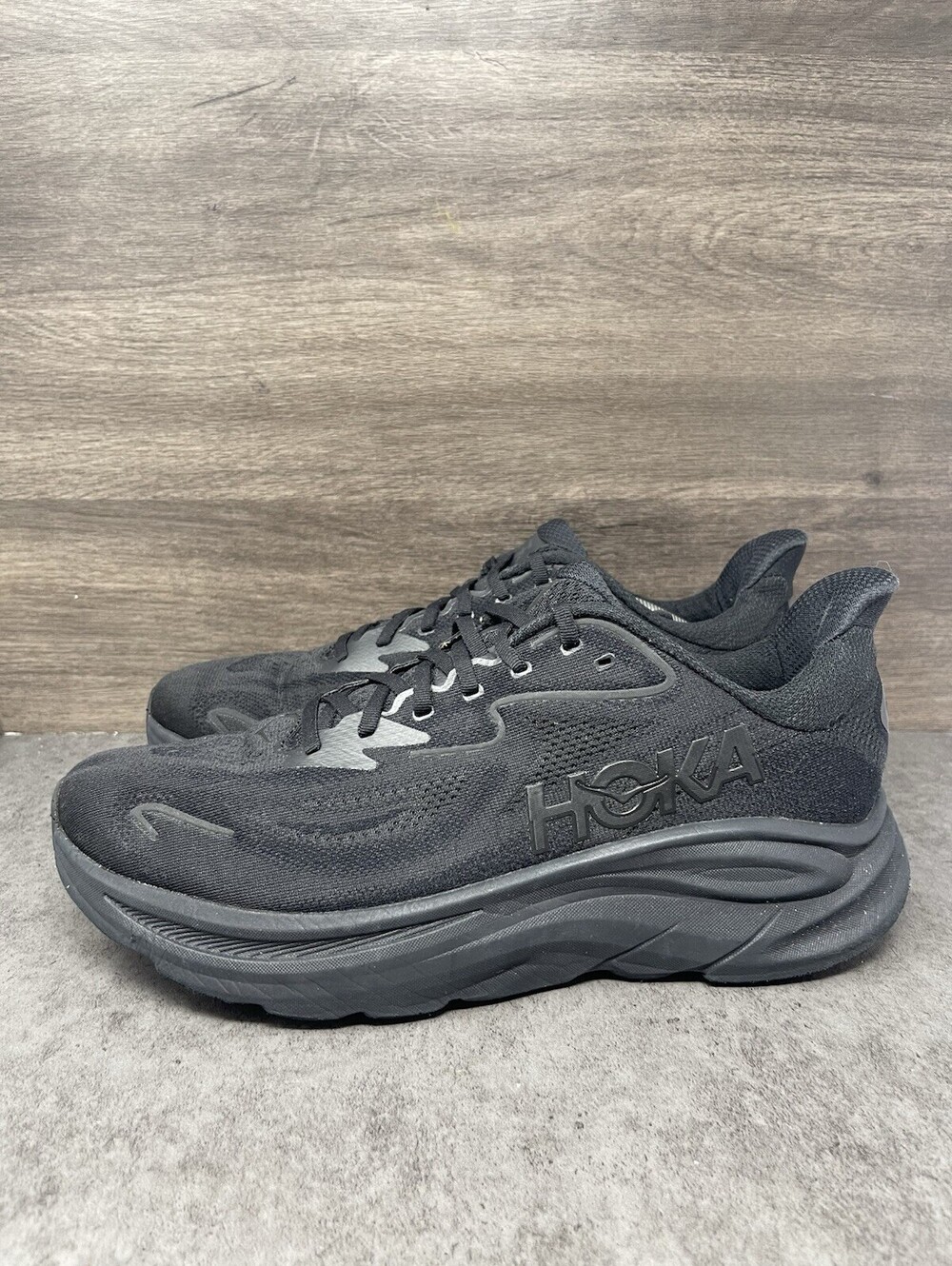 HOKA Clifton 10 Mens Size 12 D Black Running Shoes Cushioned Athletic Trainer